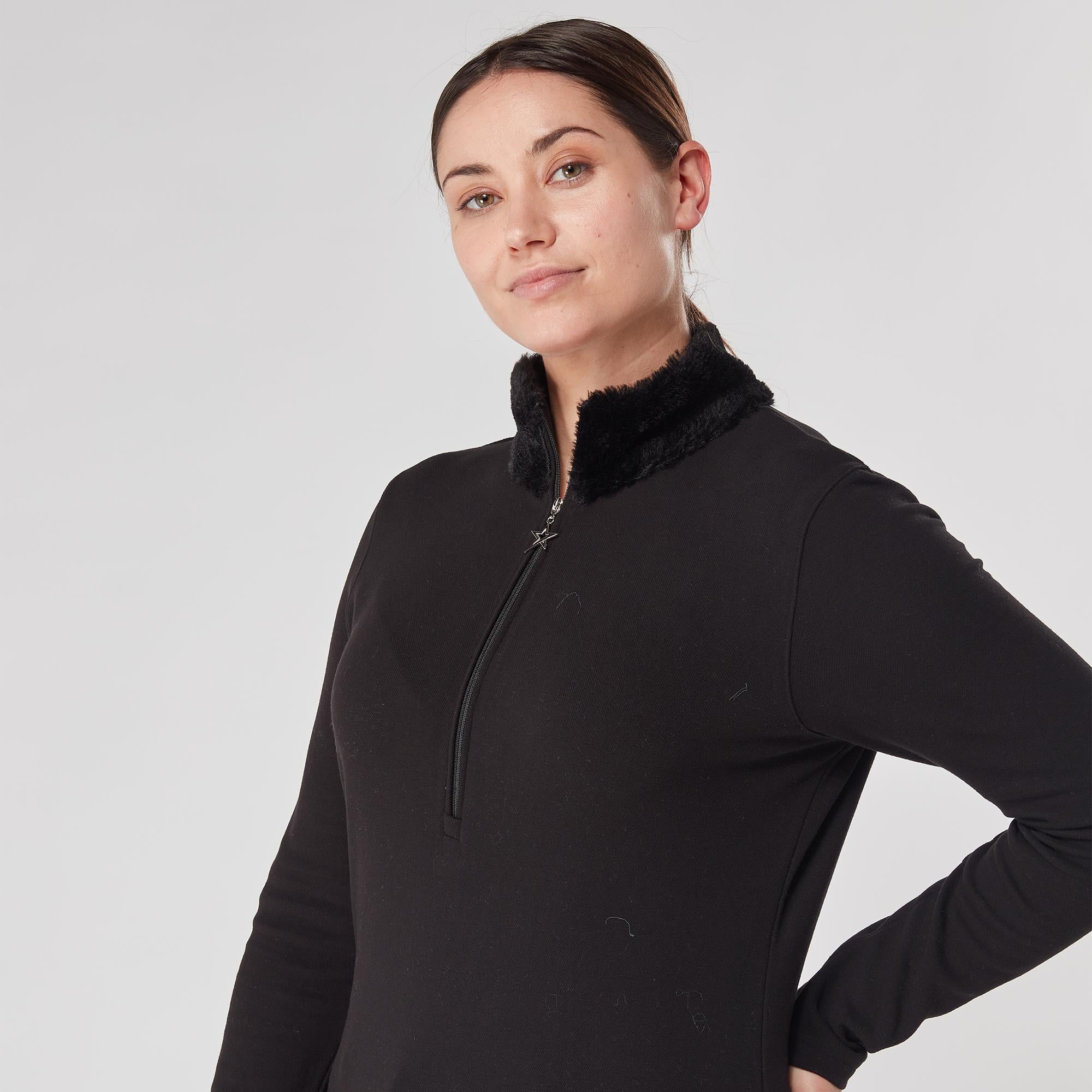 Swing Out Sister Tigress Faux Fur Ladies Golf Polo Shirt Pearl Black